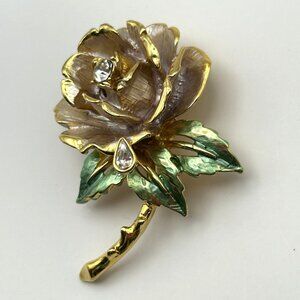 1997 Graziano Englands Rose Enamel Rose Brooch Princess Diana Tribute